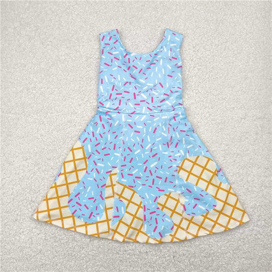 USA Warehouse (IN STOCK) GSD2380 Sleeveless light blue sprinkle ice cream girls athletic dress