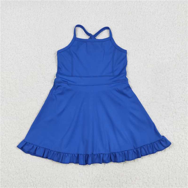 USA Warehouse (IN STOCK) S0551 Baby Girls Royal Blue Knit Knee Length Active Wear Athletic Dresses