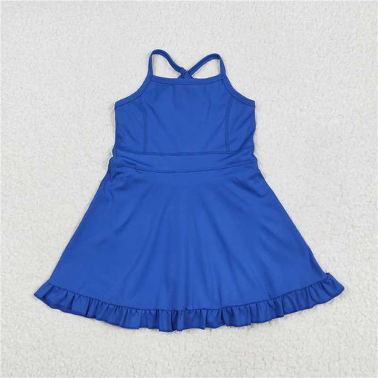 USA Warehouse (IN STOCK) S0551 Baby Girls Royal Blue Knit Knee Length Active Wear Athletic Dresses