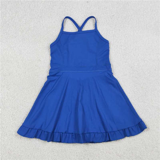 USA Warehouse (IN STOCK) S0551 Blue straps ruffle baby girls summer active wear