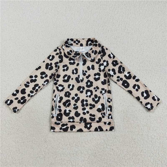 11.7 RTS NO MOQ （In stock）Matching GT1072 Baby Girls Long Sleeves Black Leopard Pockets Zipper Yoga Jackets