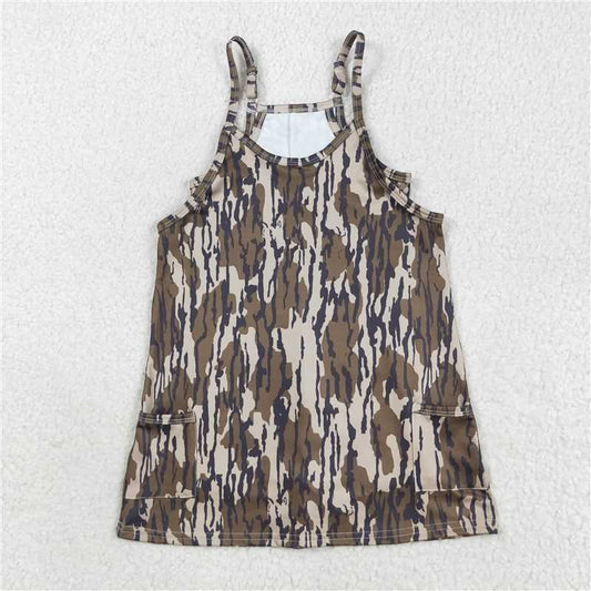 10.18 RTS NO MOQ （In stock）Matching GSD2720 Baby Girls Strap Camo Pockets Yoga Dresses
