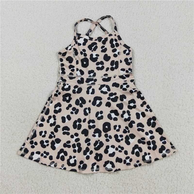 10.18 RTS NO MOQ （In stock）Matching GSD2650 Baby Girls Strap Leopard Shorts Yoga Active Knee Length Dresses