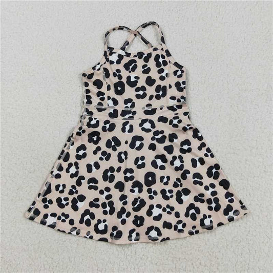 10.18 RTS NO MOQ （In stock）Matching GSD2650 Baby Girls Strap Leopard Shorts Yoga Active Knee Length Dresses