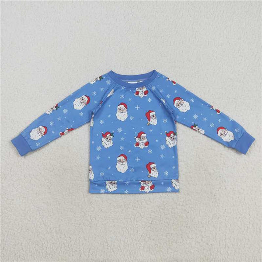 12.12 RTS NO MOQ （In stock）BT1289 Baby Boys Blue Santa Snowflake Christmas Shirts Top