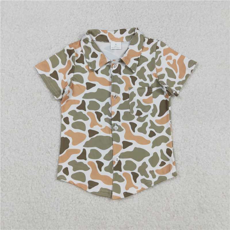 11.3 RTS NO MOQ （In stock）Matching BT1312 Baby Boys Western Green Khaki Camo Button Pocket Shirts Top