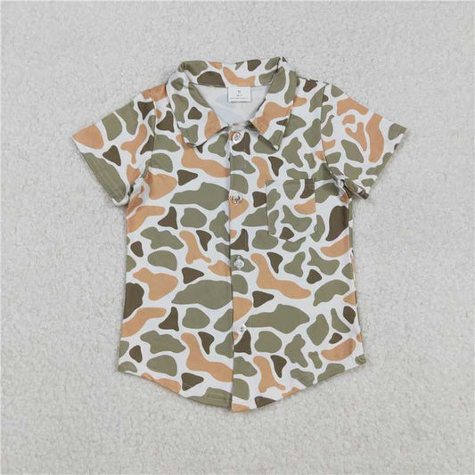 11.3 RTS NO MOQ （In stock）Matching BT1312 Baby Boys Western Green Khaki Camo Button Pocket Shirts Top
