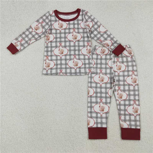 10.16 RTS NO MOQ （In stock） Matching  thanksgiving GLP2885 Baby Girls Turkey Checked Top Pant Thanksgiving Pajamas Sets