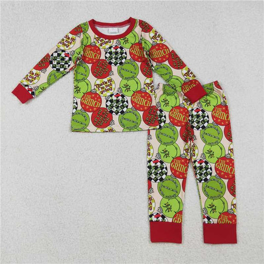 11.29 RTS NO MOQ （In stock）Matching Christmas BLP1282 Baby Boys Grin Lights Plaid Top Pants Christmas Pajamas Sets