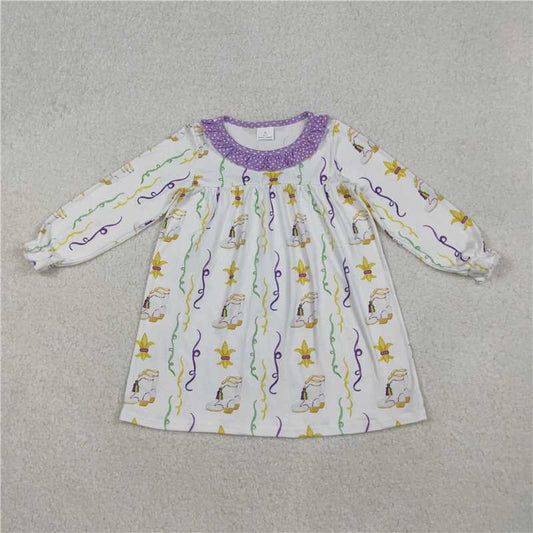 11.8 RTS NO MOQ （In stock）Matching Mardigras GLD0947 Baby Girls Mardigras Anchors Stripe Collar Knee Length Dresses