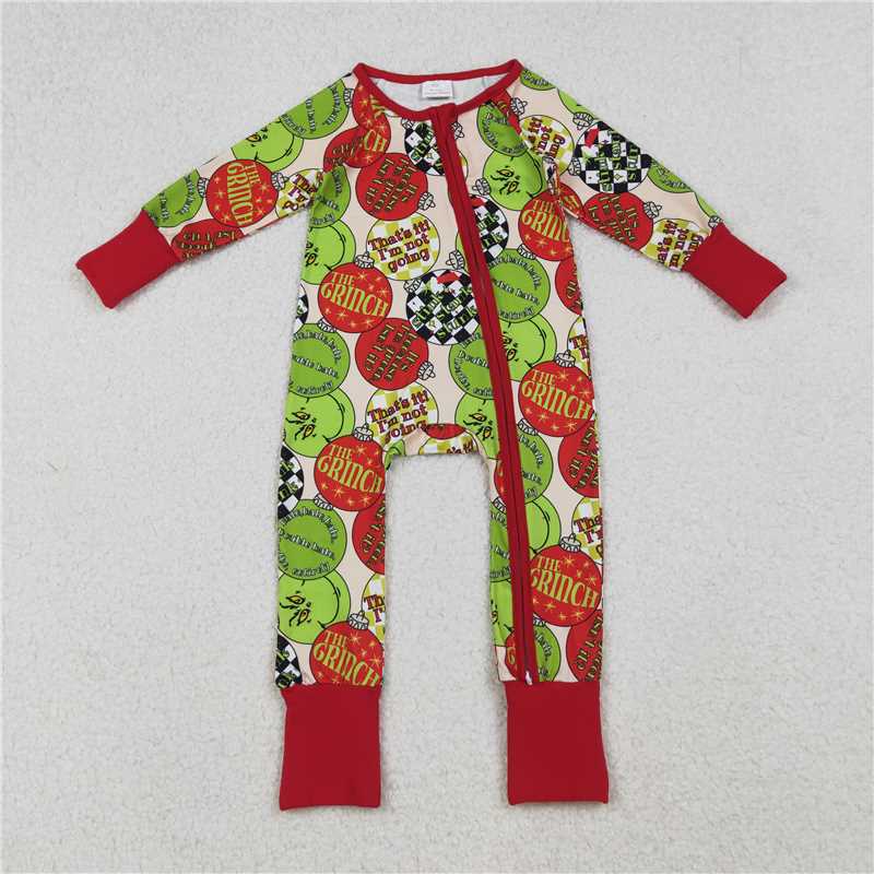 11.29 RTS NO MOQ （In stock）Matching Christmas LR2658 Baby Boys Grin Lights Plaid Christmas Zipper Footie Rompers