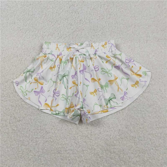 12.19 RTS NO MOQ （In stock）SS0682 Baby Girls Mardigras Bows Yoga Active Shorts Bottoms