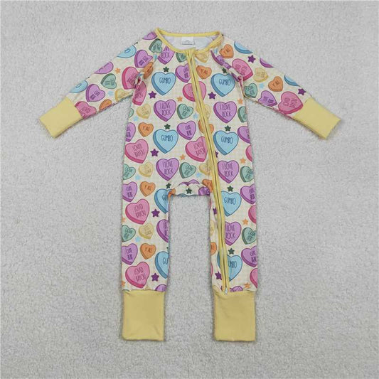 12.16 RTS NO MOQ （In stock）LR2778 Baby Girls Colorful Hearts Stars Valentine Two Way Zip Converbitle Rompers