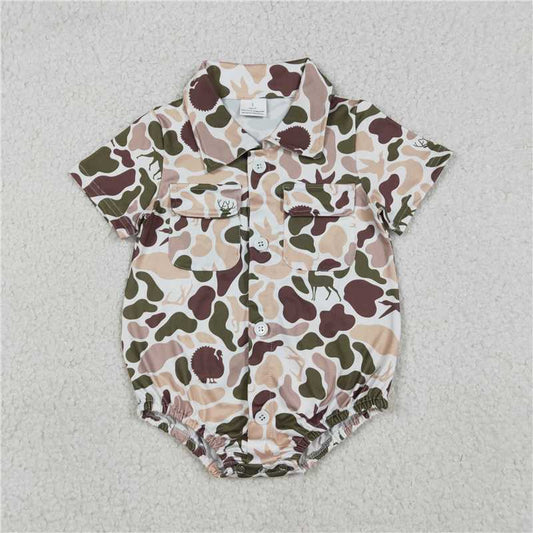 USA Warehouse (IN STOCK) SR0902 Olive duck dog deer patchwork baby boy romper