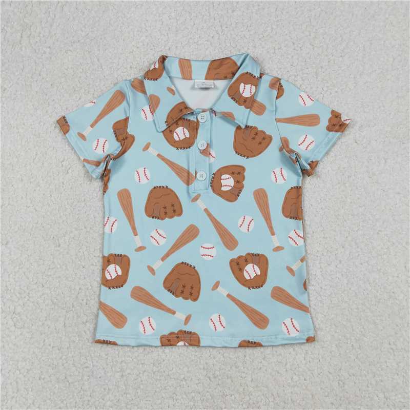 1.13 RTS NO MOQ （In stock）Matching BT1579 Baby Boys Baseballs Team Button Polo Shirts Top