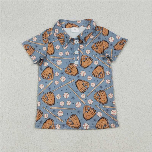 1.13 RTS NO MOQ （In stock）Matching BT1581 Baby Boys Stars Baseballs Team Button Polo Shirts Top