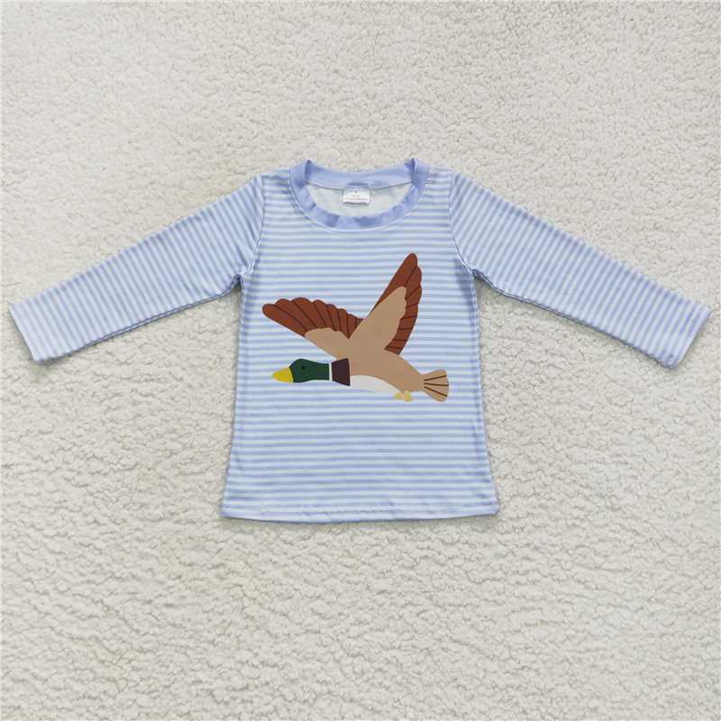 BT0365  Baby Boys Hunting Duck Stripes Long Sleeve Shirts Tops