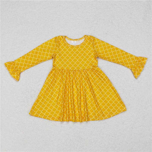 9.22 RTS NO MOQ（In stock）G6-11-1] Baby Girls Winter Dress White dot yellow long sleeve dress