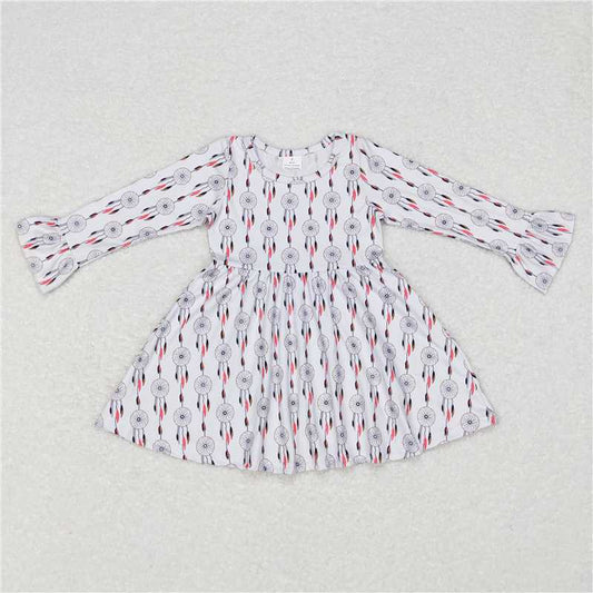 9.19 RTS NO MOQ（In stock）G6-11-1\ Baby Girls Winter Dress White long-sleeved dress with circle pattern