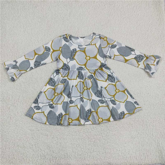 9.18 RTS NO MOQ（In stock）G6-11-1;' Baby Girls Winter Dress Gray leaf long-sleeved dress