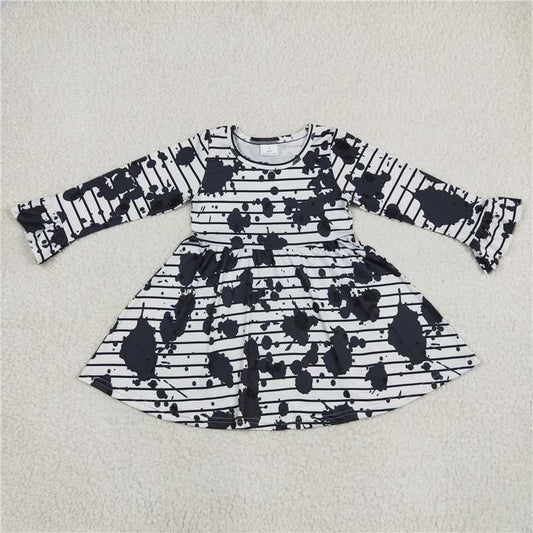 9.20 RTS NO MOQ（In stock）G6-11, Baby Girls Winter Dress Black patch striped long-sleeved dress