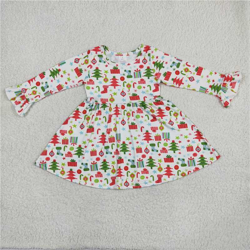 9.27 RTS NO MOQ（In stock）G6-11; Baby Girls Winter Dress White long-sleeved dress with Christmas tree gift box