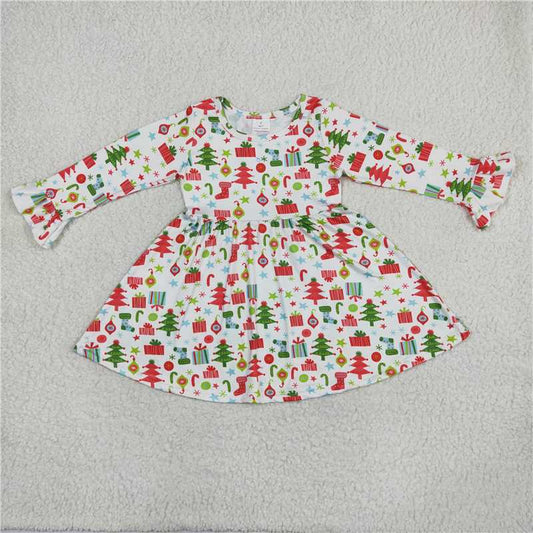 9.27 RTS NO MOQ（In stock）G6-11; Baby Girls Winter Dress White long-sleeved dress with Christmas tree gift box