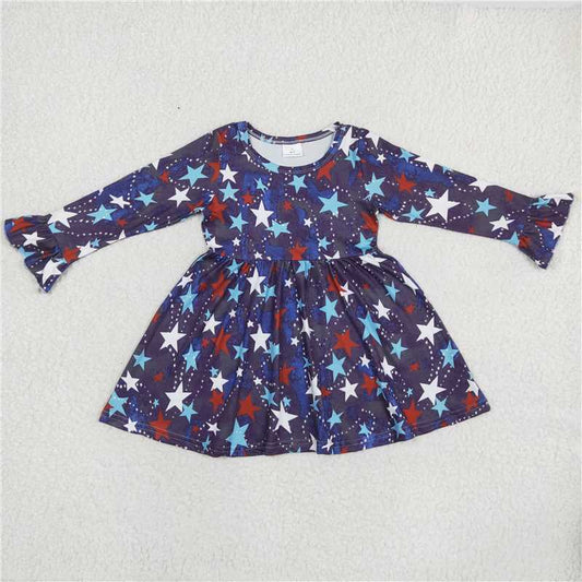 9.18 RTS NO MOQ（In stock）G6-11;' Baby Girls Winter Dress Colorful five-pointed star long-sleeved dress