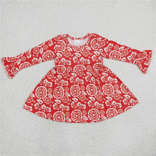 9.20 RTS NO MOQ（In stock）	G6-6-7' Baby Girls Winter Dress White pattern red long-sleeved dress