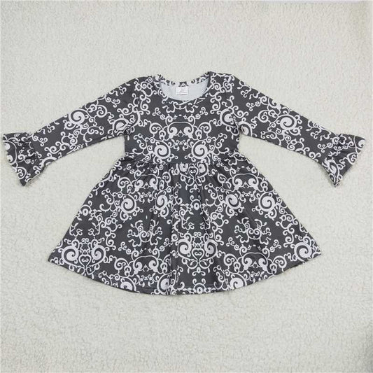 9.22 RTS NO MOQ（In stock）G6-6-7] Baby Girls Winter Dress White pattern dark green long-sleeved skirt