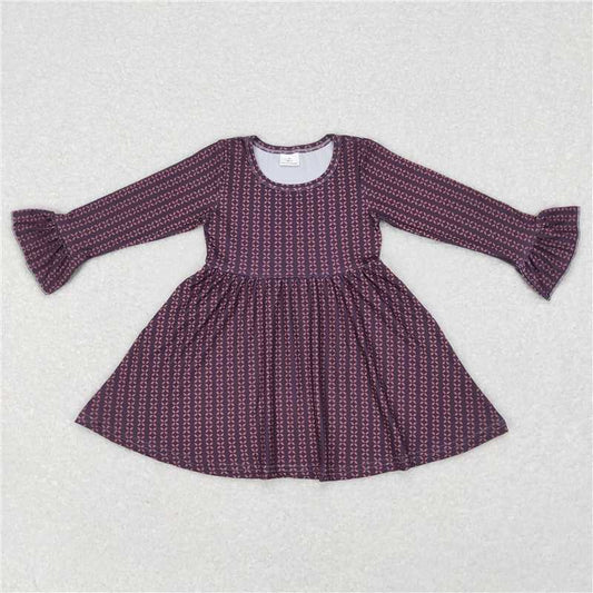 9.23 RTS NO MOQ（In stock）G6-6-6 Baby Girls Winter Dress Leaf purple long-sleeved dress
