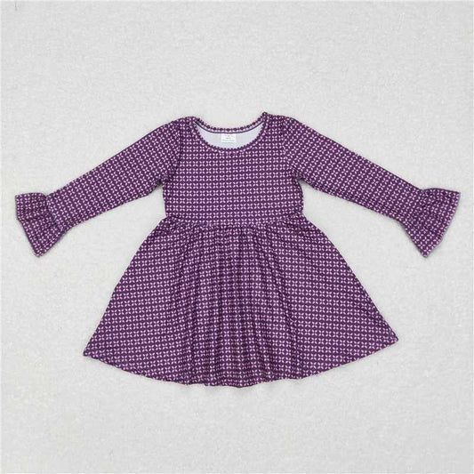 9.24 RTS NO MOQ（In stock）G6-6-5 Baby Girls Winter Dress Purple leaf long-sleeved dress