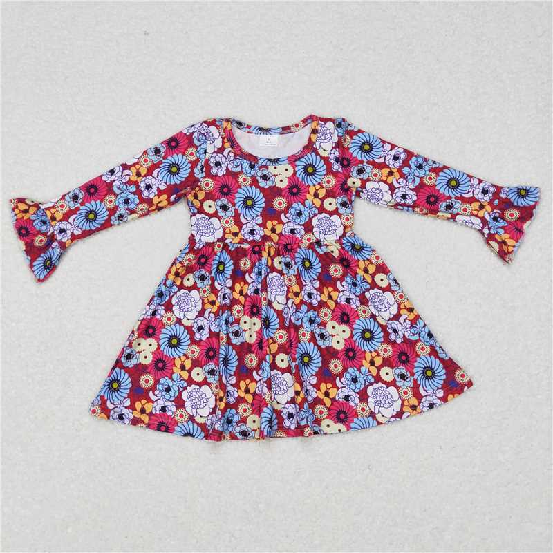 9.24 RTS NO MOQ（In stock）G6-6-6] Baby Girls Winter Dress Colorful floral long-sleeved dress
