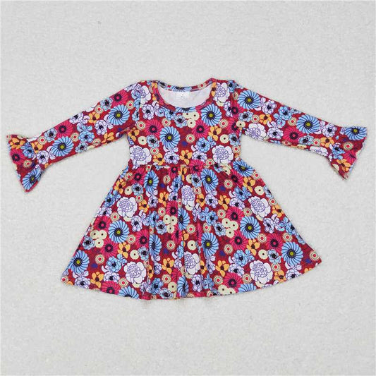 9.24 RTS NO MOQ（In stock）G6-6-6] Baby Girls Winter Dress Colorful floral long-sleeved dress