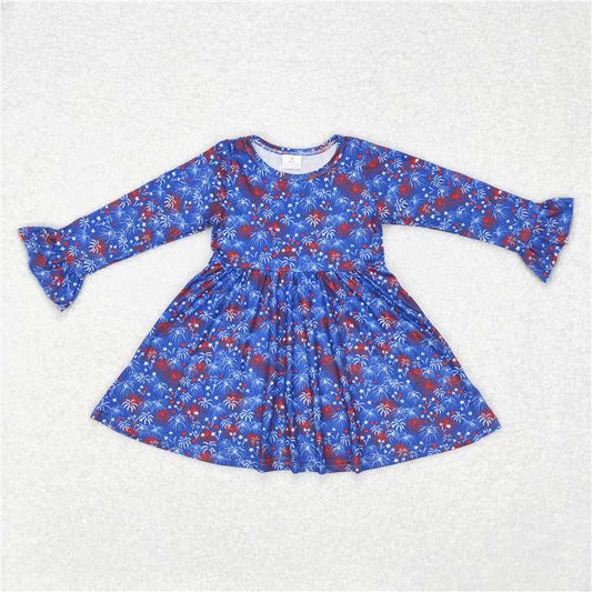 9.20 RTS NO MOQ（In stock）	G6-6-6// Baby Girls Winter Dress Fireworks blue long-sleeved dress