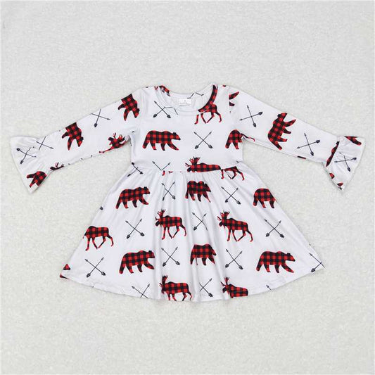 9.23 RTS NO MOQ（In stock）G6-6-6;; Baby Girls Winter Dress Plaid animal white long-sleeved dress