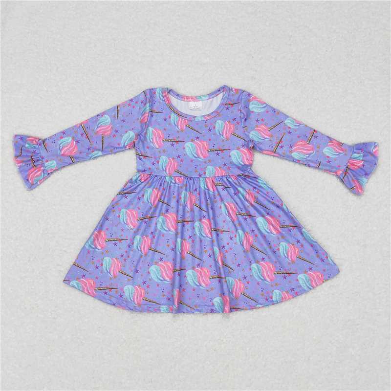 9.23 RTS NO MOQ（In stock）G6-6-5, Baby Girls Winter Dress Pink Green Watermelon Star Purple Long Sleeve Dress