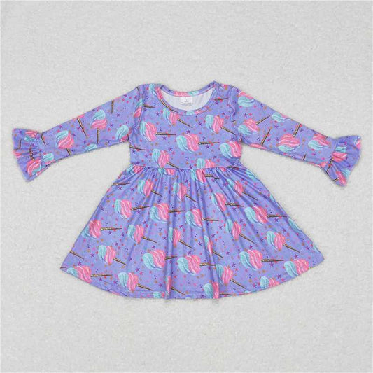 9.23 RTS NO MOQ（In stock）G6-6-5, Baby Girls Winter Dress Pink Green Watermelon Star Purple Long Sleeve Dress