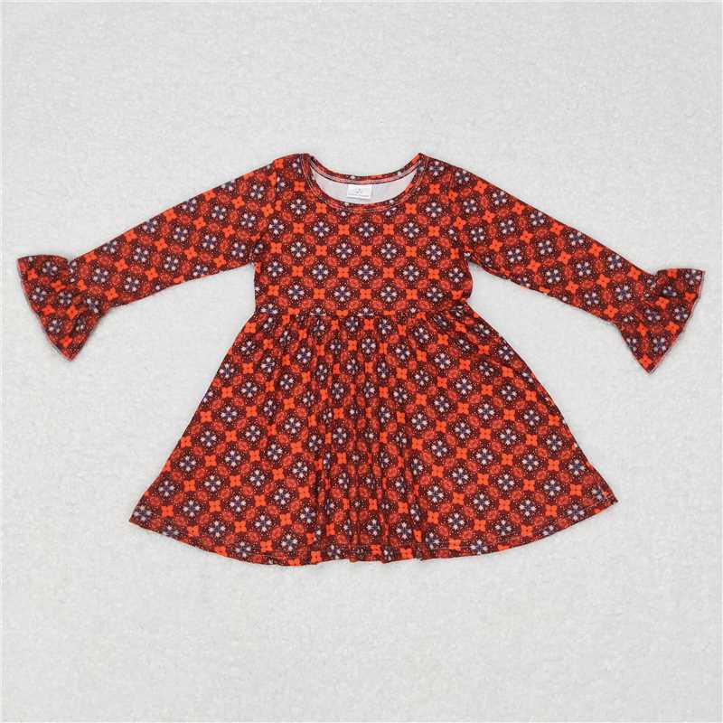 9.23 RTS NO MOQ（In stock）G6-6-5; Baby Girls Winter Dress Red and gray pattern long-sleeved skirt