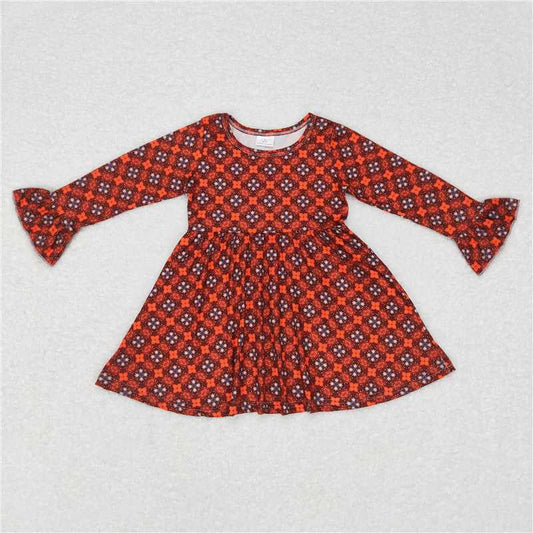 9.23 RTS NO MOQ（In stock）G6-6-5; Baby Girls Winter Dress Red and gray pattern long-sleeved skirt