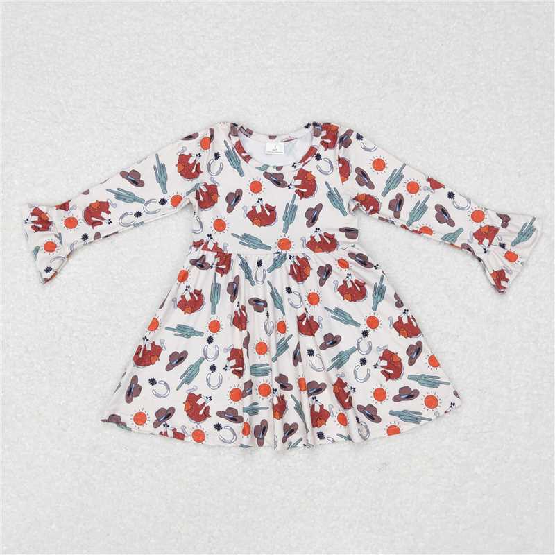 9.23 RTS NO MOQ（In stock）G6-6-5' Baby Girls Winter Dress Hat Cactus Sun Beige Long Sleeve Dress