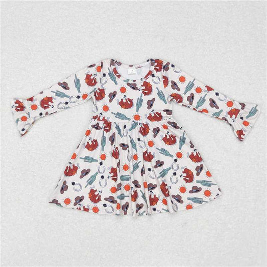 9.23 RTS NO MOQ（In stock）G6-6-5' Baby Girls Winter Dress Hat Cactus Sun Beige Long Sleeve Dress