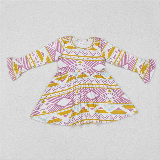 9.22 RTS NO MOQ（In stock）G6-6-5[ Baby Girls Winter Dress Yellow and purple diamond-patterned long-sleeved skirt
