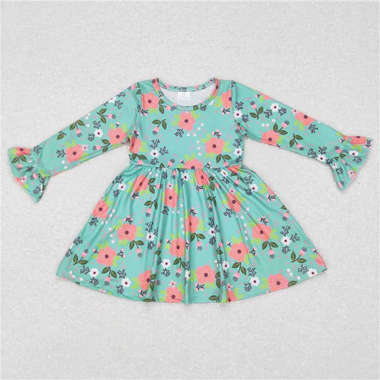 9.22 RTS NO MOQ（In stock）G6-6-5\ Baby Girls Winter Dress Pink floral green long-sleeved dress