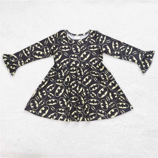 9.20 RTS NO MOQ（In stock）G6-6-4 Baby Girls Winter Dress Yellow circle black long sleeve dress