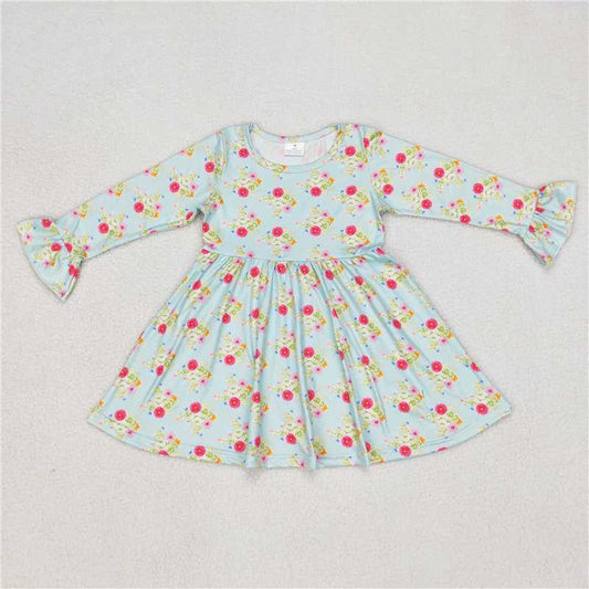 9.20 RTS NO MOQ（In stock）	G6-6-4[ Baby Girls Winter Dress Yellow and pink floral light blue long-sleeved dress