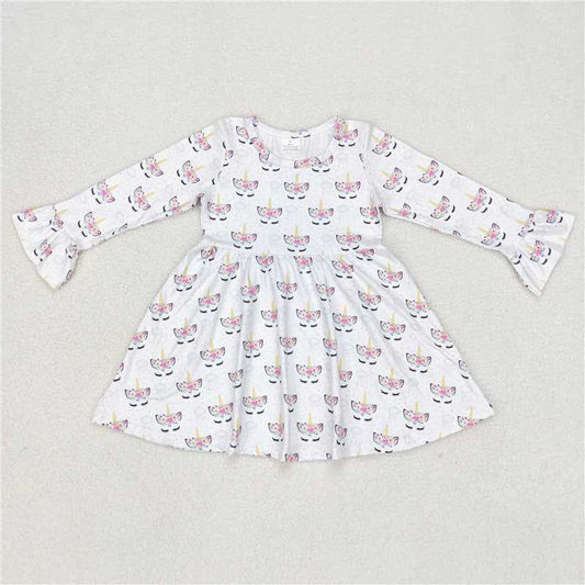 9.20 RTS NO MOQ（In stock）G6-6-4[, Baby Girls Winter Dress White long-sleeved dress with cat ears and colorful stars