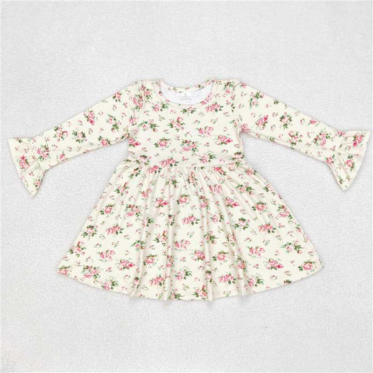 9.23 RTS NO MOQ（In stock）G6-6-4'; Baby Girls Winter Dress Pink floral light yellow long-sleeved dress