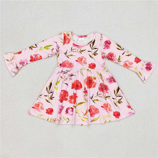 9.23 RTS NO MOQ（In stock）G6-6-3 Baby Girls Winter Dress Red flower pink long sleeve dress