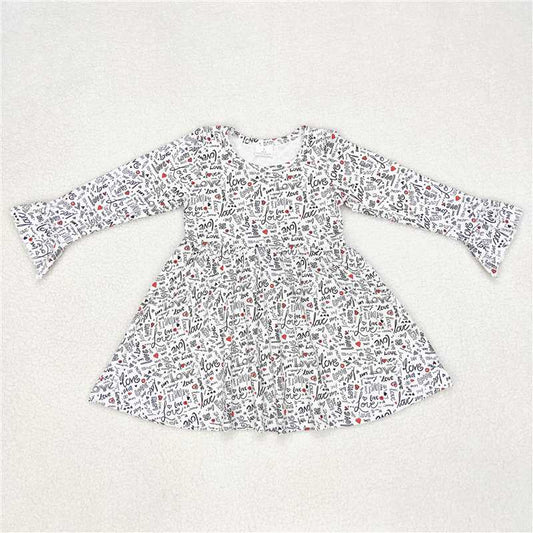9.23 RTS NO MOQ（In stock）G6-6-3/ Baby Girls Winter Dress Black letter heart long sleeve dress